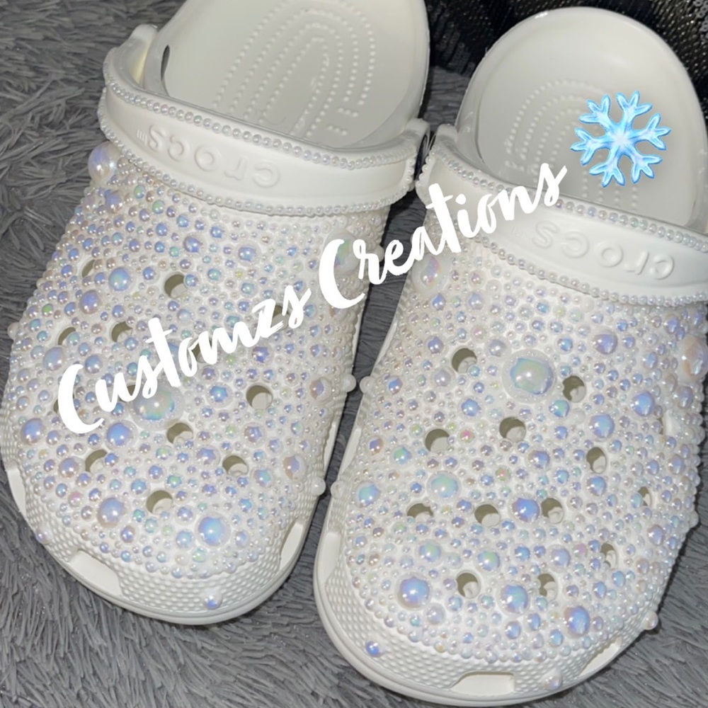 Custom all white pearl crocs